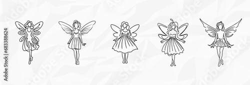 Enchanting Fairies: Bundle mit Lineart-Zeichnungen von zauberhaften Feen in Kleidern