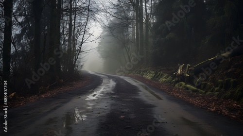 une route dans la foret, généré par IA