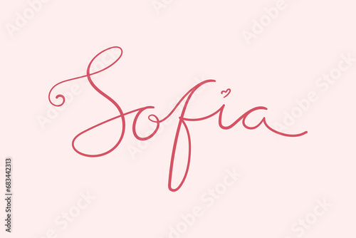 Female name Sofia. Handwritten lettering calligraphy Girl name. Vector illustration