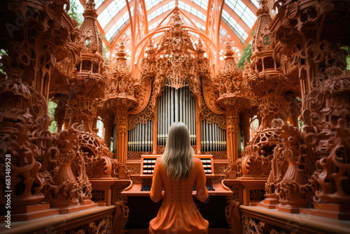 organist with cathedral pipe organ