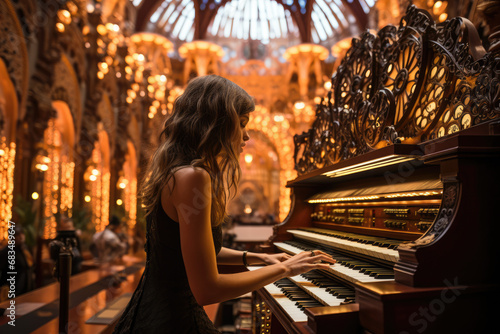 organist with cathedral pipe organ