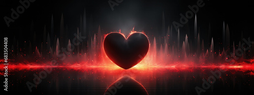 A heart in a vivid audio wave, pulsating with the beats of a Valentine's Day music playlist.