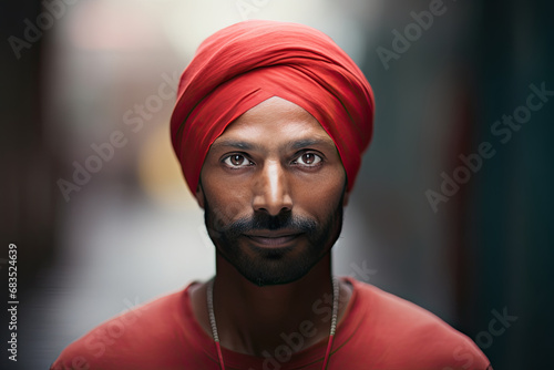 Close-up portrait of an Indian man in traditional clothes, wearing a turban with cultural pride.