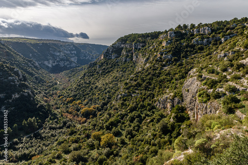Panoramic view of the Anapo valley and the Pantalica plateau near Siracusa, in Sicily