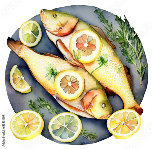 Ryba z cytryną na talerzu