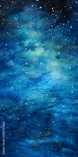 watercolor Starry Night Sky in blue and turquoise colors