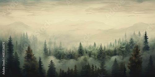 mountains forest fog morning mystic 