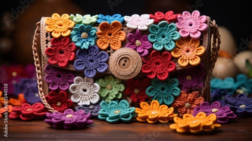 Crochet bag colourful spring flowers UHD wallpaper