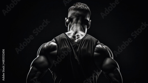  Powerful back muscles of a man in sharp contrast, emphasizing the strength and symmetry of a well-trained physique.