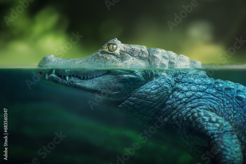 Half underwater Yacare Caiman (Caiman yacare) - Pantanal Alligator