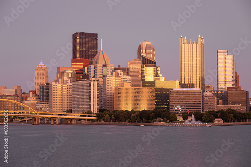 Cityscape of Pittsburgh, Pennsylvania. Allegheny and Monongahela Rivers in Background. Ohio River. Pittsburgh Downtown With Skyscrapers and Beautiful Sky. Postcard View.