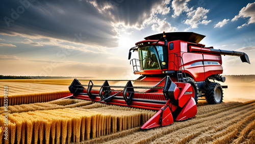 combine harvester working on wheat field, A photo of a combine harvester during the harvest,
