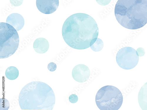 水玉模様の水彩背景 青