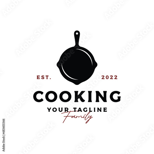 Logo template for a rustic retro vintage cooking pot or frying pan. Logo for a restaurant.