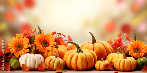 leaves and pumpkins,raditional thanksgiving background,3d Illustration Of Harvested Pumpkin On Dry Leaves Perfect For Autumn Seasonal Banners.AI Generative 