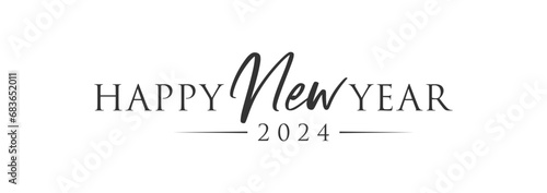 Modern Happy New Year 2024 simple Logo Design. Abstract letter-based vector logo design. 2024 New Year black and white logo