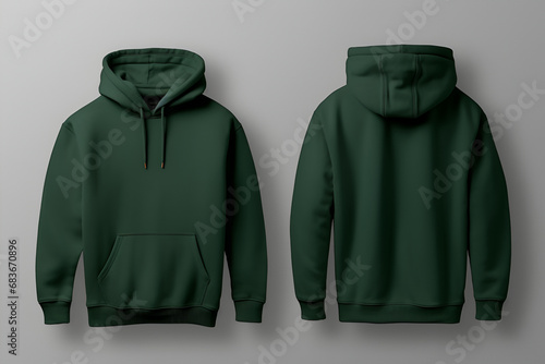 Fashion green spruce color hoodie mockup. Space for design, print and showcasing. Generate Ai.