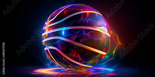 Burning Basketball Sphere on Black Background Generative Ai