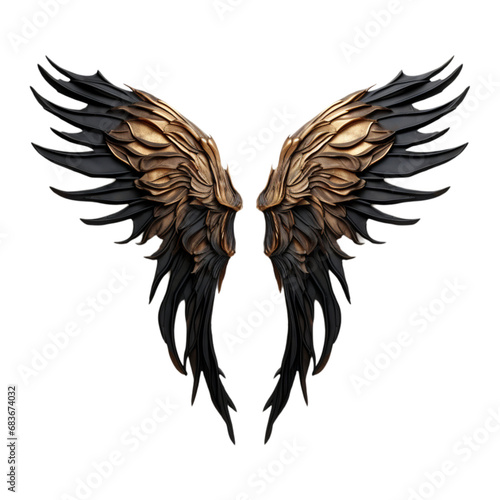 angel wings on a transparent background, in the style of black bronze and gold
