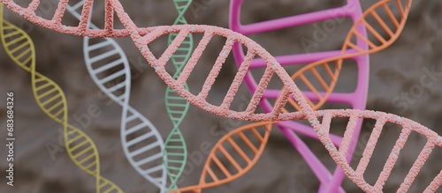 DNA Double Helix in Purple and Orange Color Scheme. 3D render.