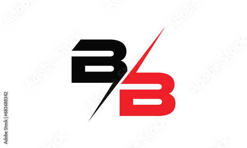bb unique black red letter logo template design.