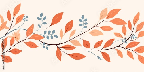 Botanical art background . Abstract natural hand drawn pattern design with flowers, leaves, branches. Simple contemporary style illustrated Design for fabric, print, cover, banner, Generative AI