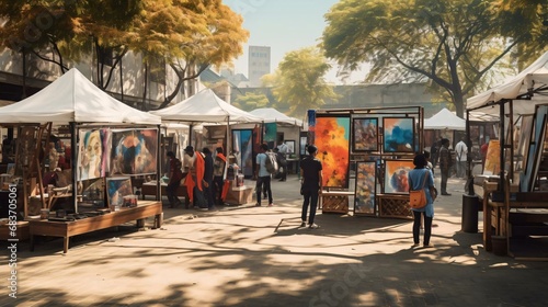 a group of people at an outdoor market