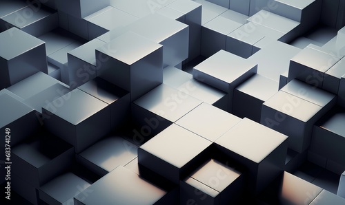 Precisely Aligned Glossy Cubes. Grey, Modern Tech Wallpaper. 3D Render, Generative AI