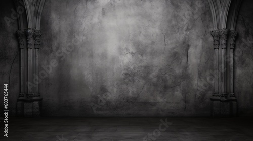 black and white of a grey wall, realistic chiaroscuro, polished concrete, gothic dark and ornate