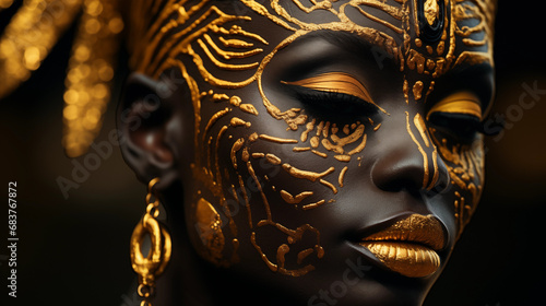 African princess with traditional makeup. Generative AI