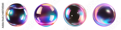 Set of bubbles with chromatic highlights, cut out - stock png.