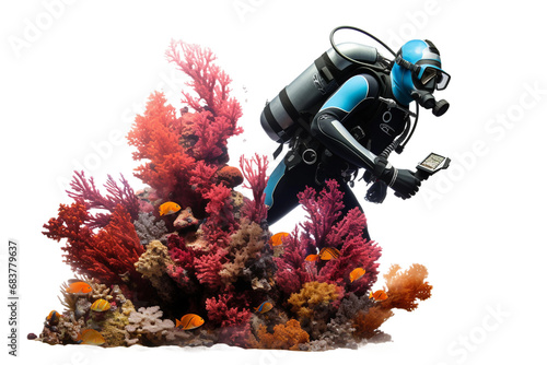 Diving in Coral Paradise Isolated on transparent background