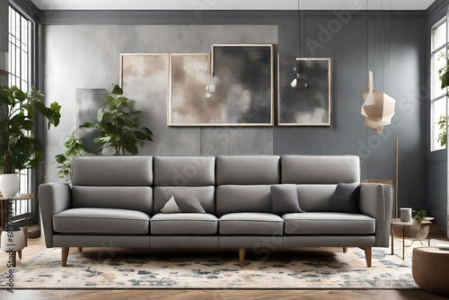 Portray the subtlety of an Ash Gray Color Sofa, enhancing its neutral elegance in a modern living area. 