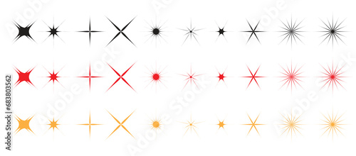 Star Shapes Vector Collection. Black Red Golden Stars Shapes Set. Star Icons Vector Illustration. Flat isolated simple stars