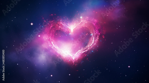 3d heart galaxy with copy space, purple heart with stars in the background, in the style of ethereal and dreamlike atmosphere, dark pink and light indigo, infinite space