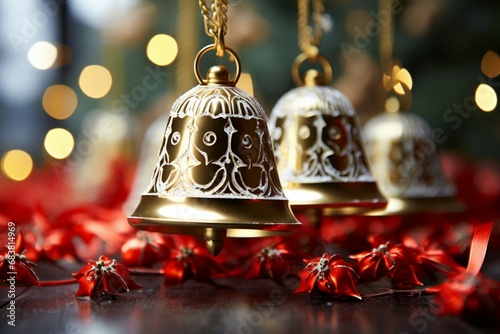 Shiny Christmas bell jingle bells ringing, spreading holiday cheer with festive joy