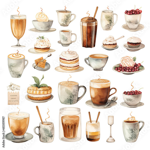 Coffee Shop Equipment clipart Set : Beautiful Watercolor Style