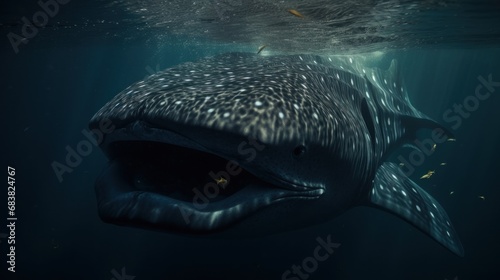 Split shot of a whale shark feeding on copepods at the surface.