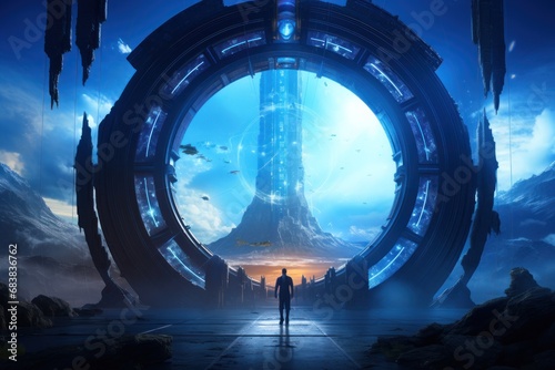 Time travel portal concept, futuristic gateway with sci-fi elements