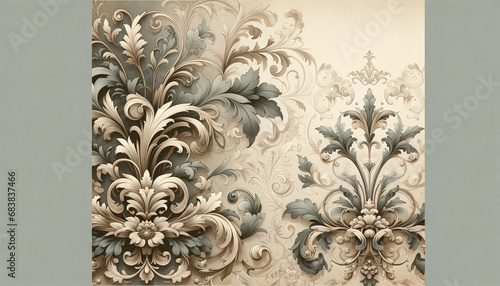 Elegant and classic website background with vintage floral motifs and ornate scrollwork in muted tones, ideal for upscale sites