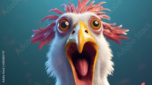 chicken with crossed eyes tongue hanging out of mouth.Generative AI