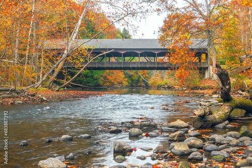 Mohican Covered Bridge in autumn.Mohican State Park