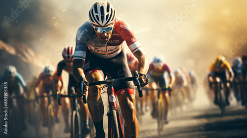 Cyclists riding a race at high speed. Cycling sport competition.