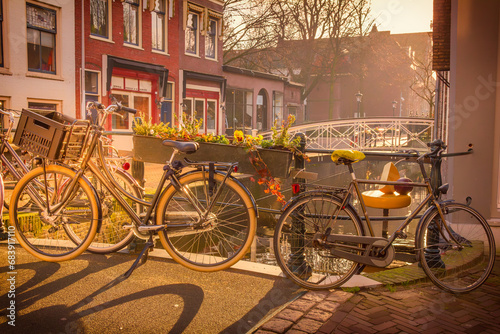 Bicycles in a canal in Gouda, The Netherlands