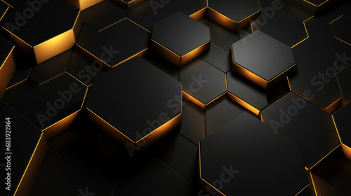 Three-dimensional pentagon dark golden and black background