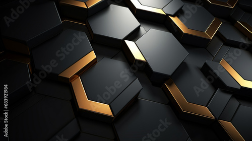 Three-dimensional pentagon dark golden and black background