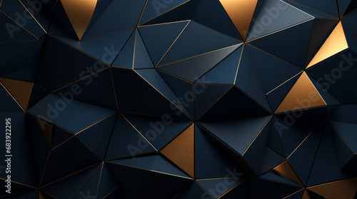 Abstract Blue and gold glitter triangle horizontal background.