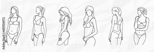 Sechs anonyme Frauen Lineart Zeichnungen in Unterwäsche Vektor Grafiken