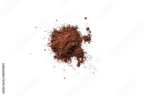 Organic dark chocolate powder isolated on a transparent background without shadow from above, top view 
