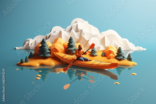3d cartoon illustration of a person kayaking